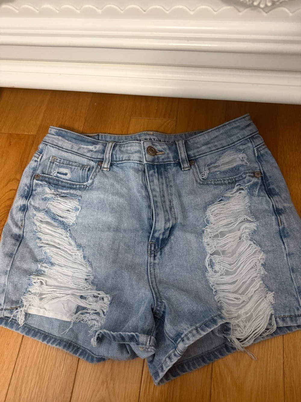 American Eagle Outfitters Light Blue Distressed Denim Shorts